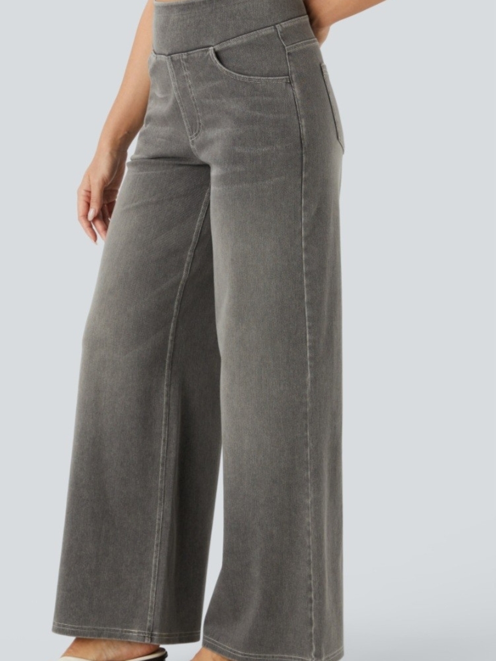 Halara Flex High Waisted Pockets Baggy Wide Leg Black Iron Gray Denim Med